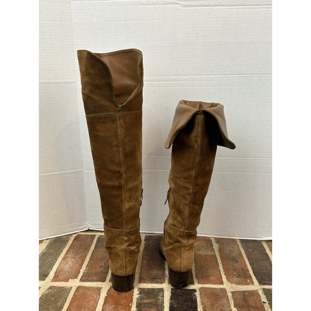 J. Crew Suede Brown Suede Tall Boots Over the‎ Knee Fold Women's 6 All Leather - Picture 5 of 6